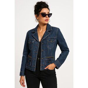 Old Navy Size XL Double-Pocket Zipper Dark Wash Denim Jacket Detail Medium Wash